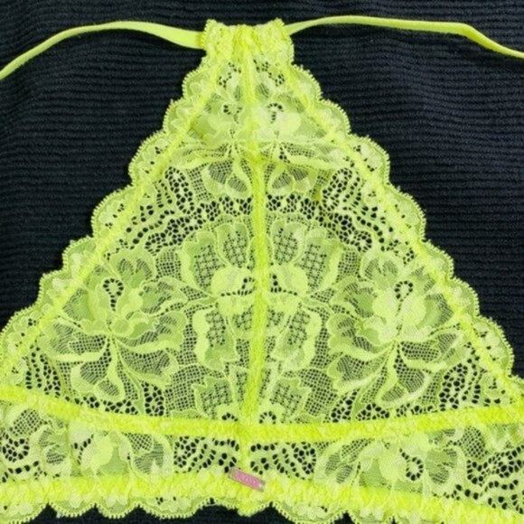 PINK by VICTORIA SECRET - "The Date" Lime Green Yellow Lace Bra 32B - Picture 12 of 16
